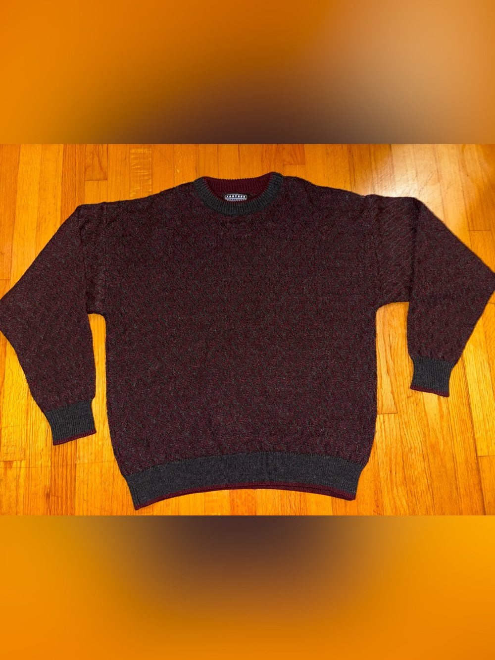 Vintage Jantzen Acrylic Crewneck Knit Pullover Sweater Burgundy/Gray/L